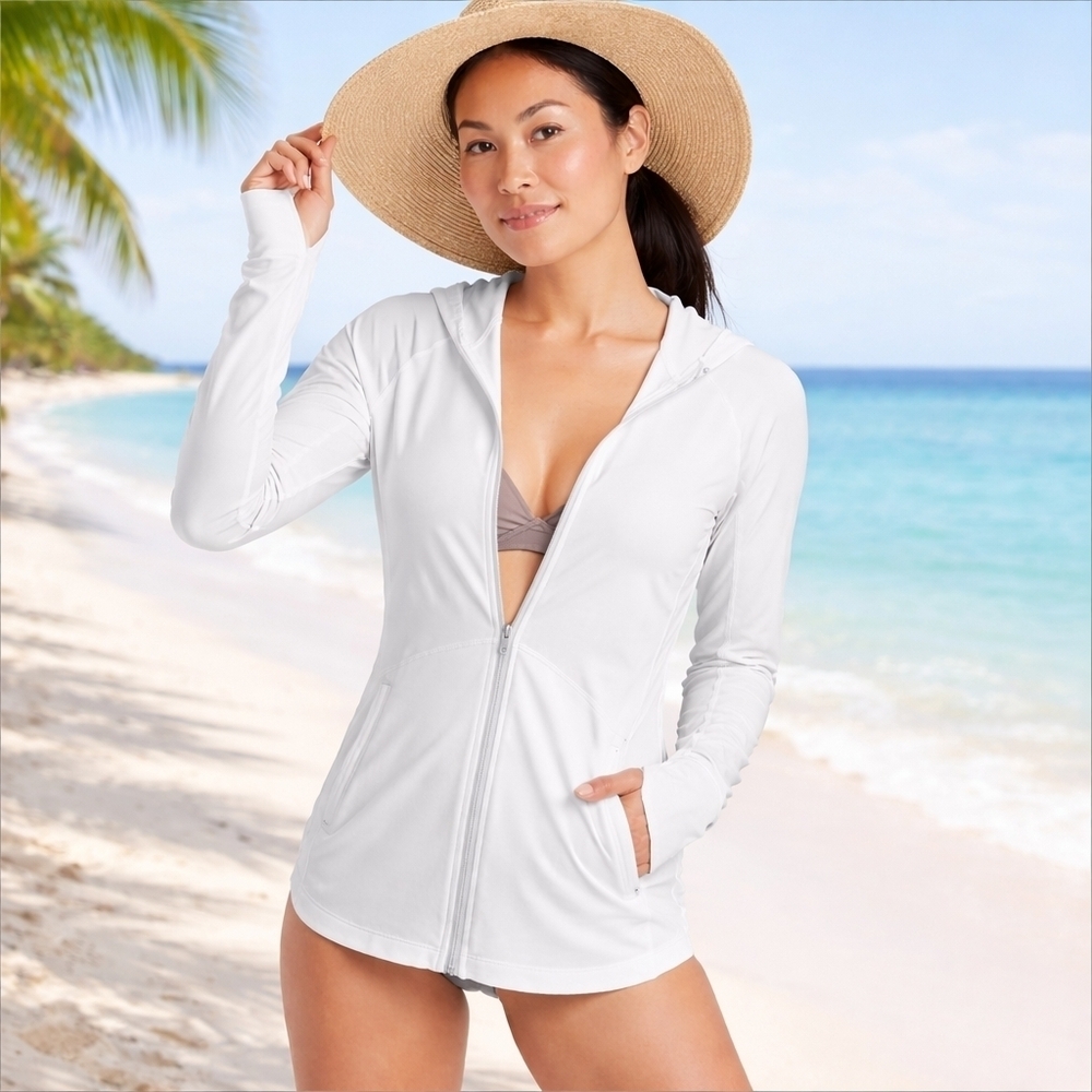 Athleta Baja UPF Hoodie Sun Jacket Swim Cover Up White XXS